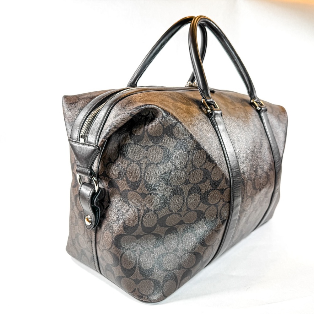 Coach Signature Brown Black Canvas Leather Weekender Duffle Bag Travel Carry On - Picture 2 of 16